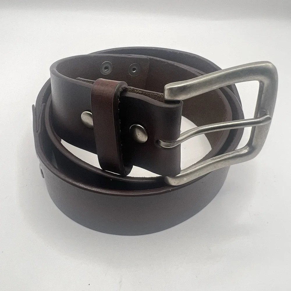 Bonded‎ Leather Belt 36 Brown Ombre Silver Tone Buckle Studded Rivet Rustic